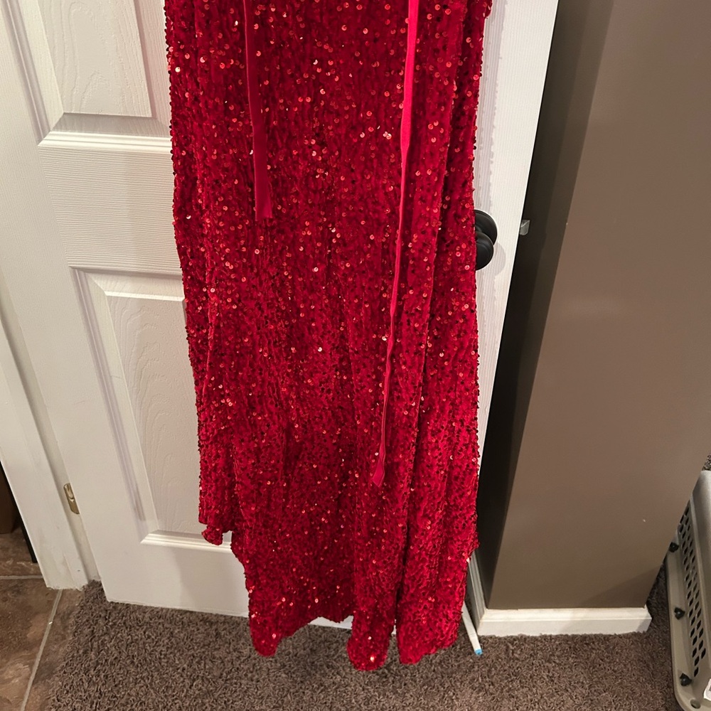DARK RED OFF THE SHOULDER SEQUIN GOWN - Picture 12 of 14